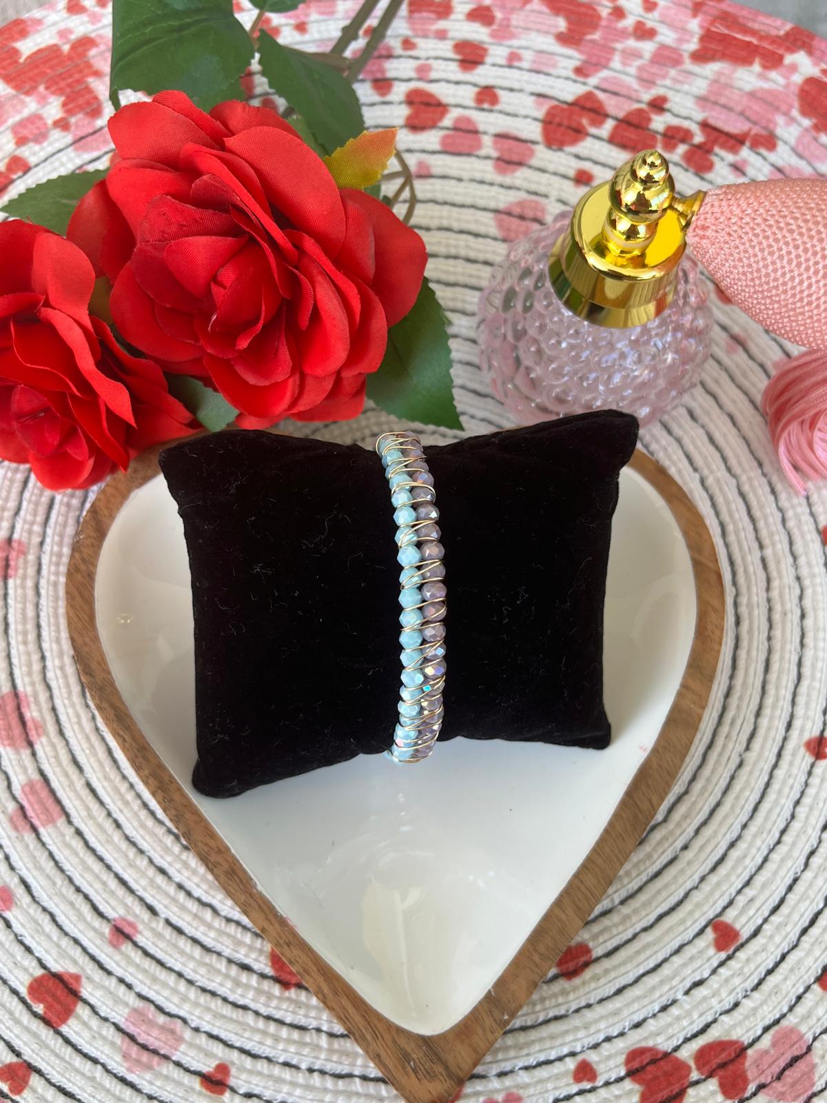 Pulsera Aura de Cristal - Color Lavanda y Azul Agua