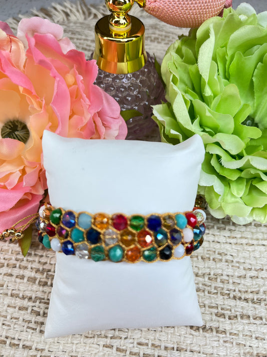 Colección: Destellos De Seda & Cristal ( Estilo Pulsera De 3 Hilos En Tonos Mixtos)